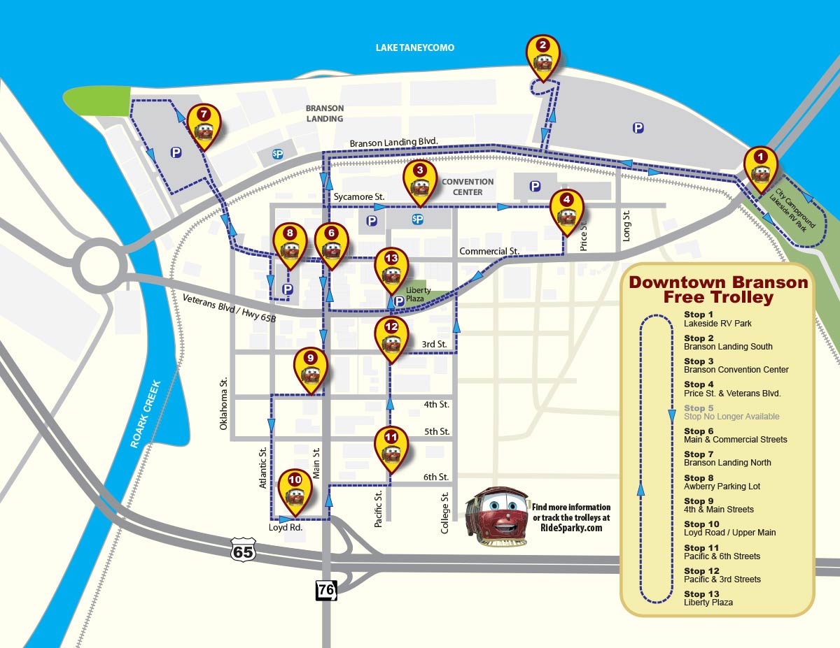 Map of Trolley Stops RideSparky